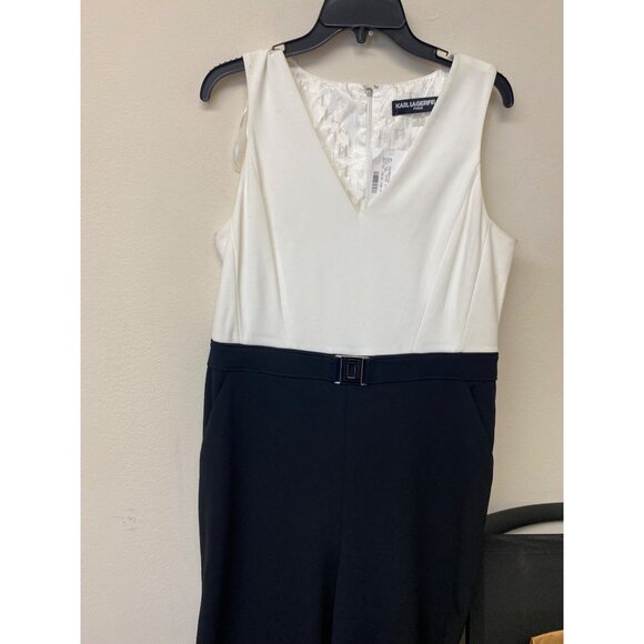 Karl Lagerfled Paris Womens Scuba Crepe Belted Jumpsuit White Size 12 Defected - Picture 6 of 7